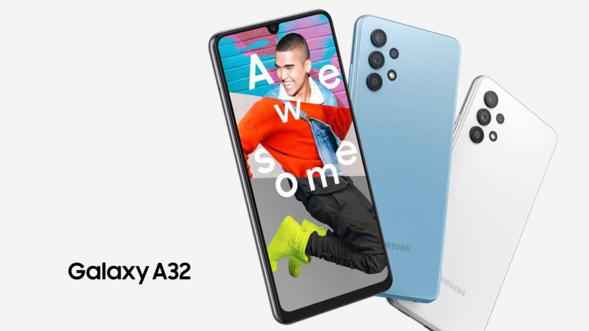 Экран Samsung Galaxy A32 с изображением человека дисплей задняя панель устройство