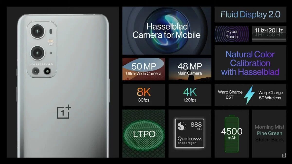 Камера с тремя объективами на задней панели OnePlus 9 Pro