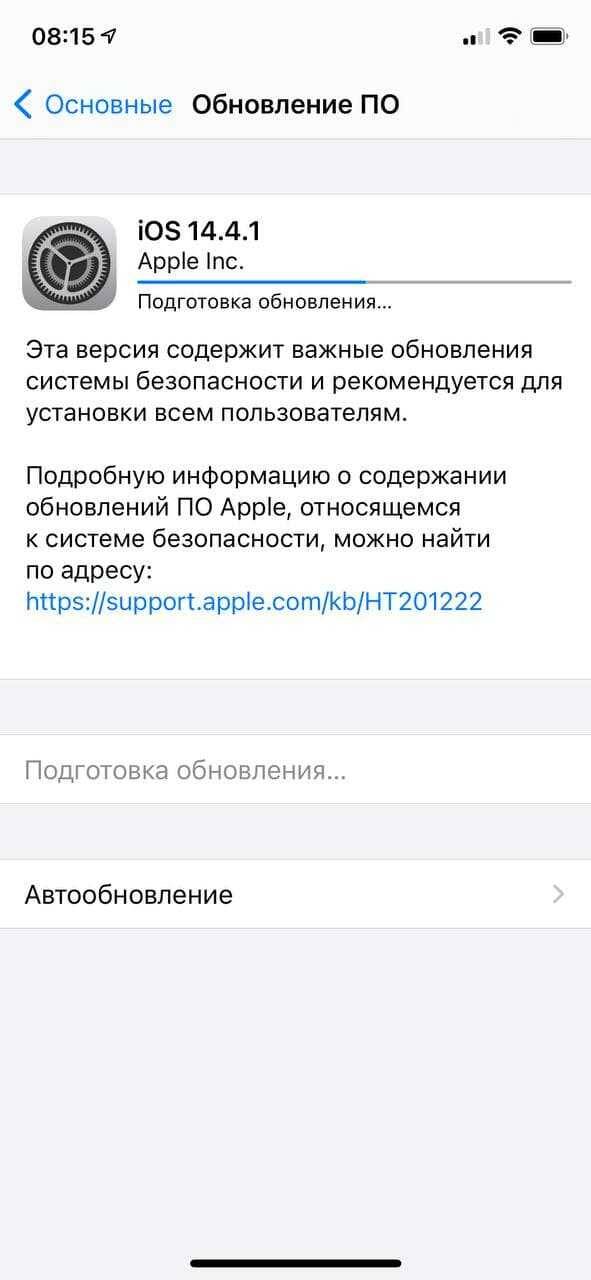 Экран настроек обновления iOS 14.4.1 на iPhone