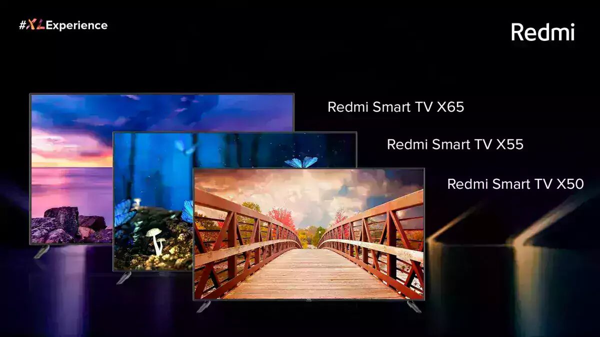 Redmi представила линейку телевизоров Redmi Smart TV X 4 Изображение трех телевизоров Redmi Smart TV X с разными экранами