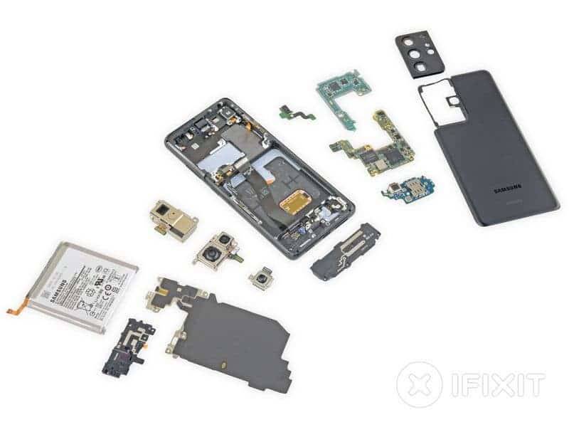 Samsung Galaxy S21 Ultra провалил тест на ремонтопригодность 6 Разбор Samsung Galaxy S21 Ultra с внутренними компонентами
