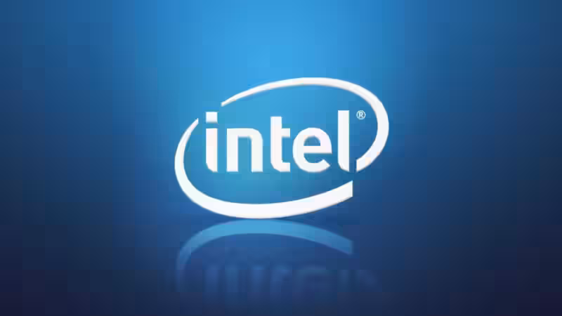 Логотип Intel на синем фоне с отражением