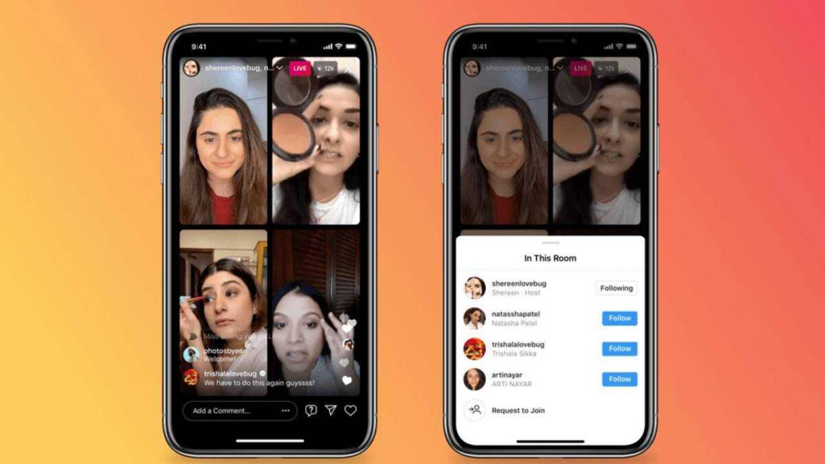 Экран смартфона с интерфейсом Instagram* Live Rooms и видео участников
