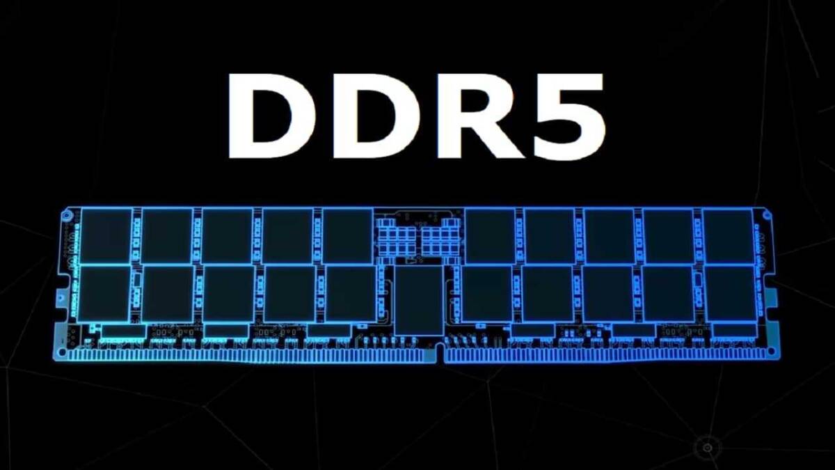 печать DDR5 памяти на плате с подсветкой синего цвета