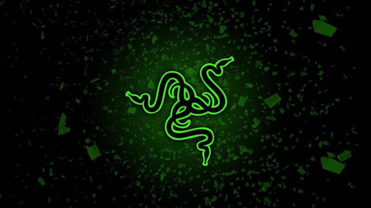 Логотип Razer на чёрном фоне с зелёной подсветкой в стиле оформления Orochi V2