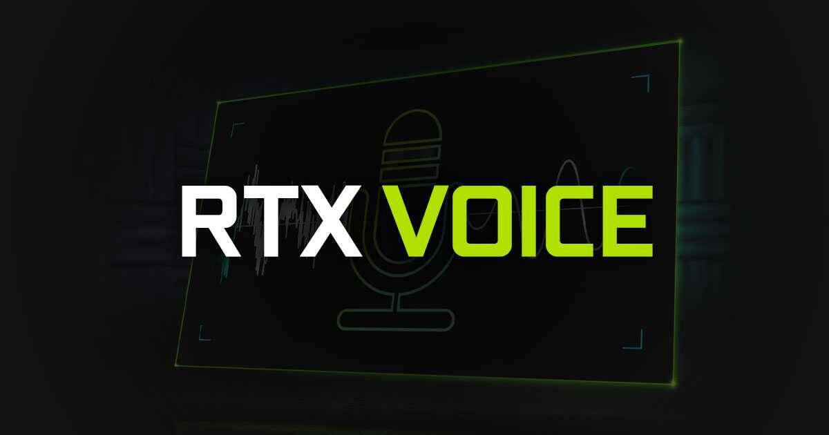 Логотип NVIDIA RTX Voice на темном фоне с подсветкой, зеленый и белый текст