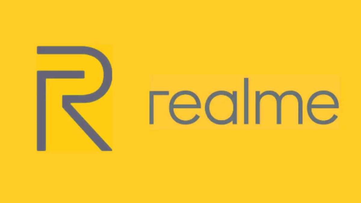 Логотип Realme на желтом фоне в графическом стиле