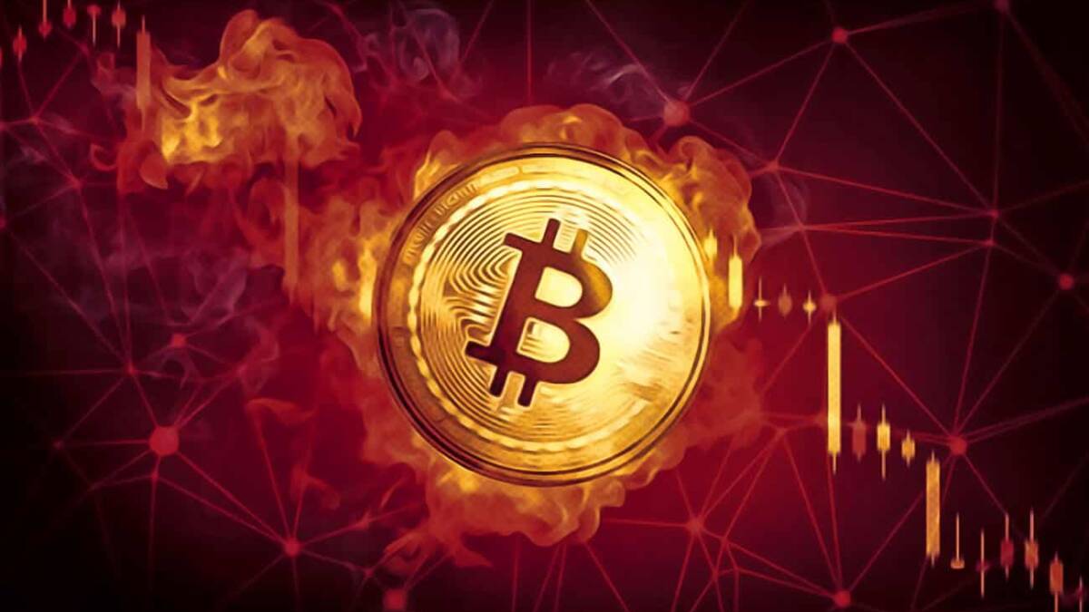 Дискоин Биткойн изображение с пламенем и графиком