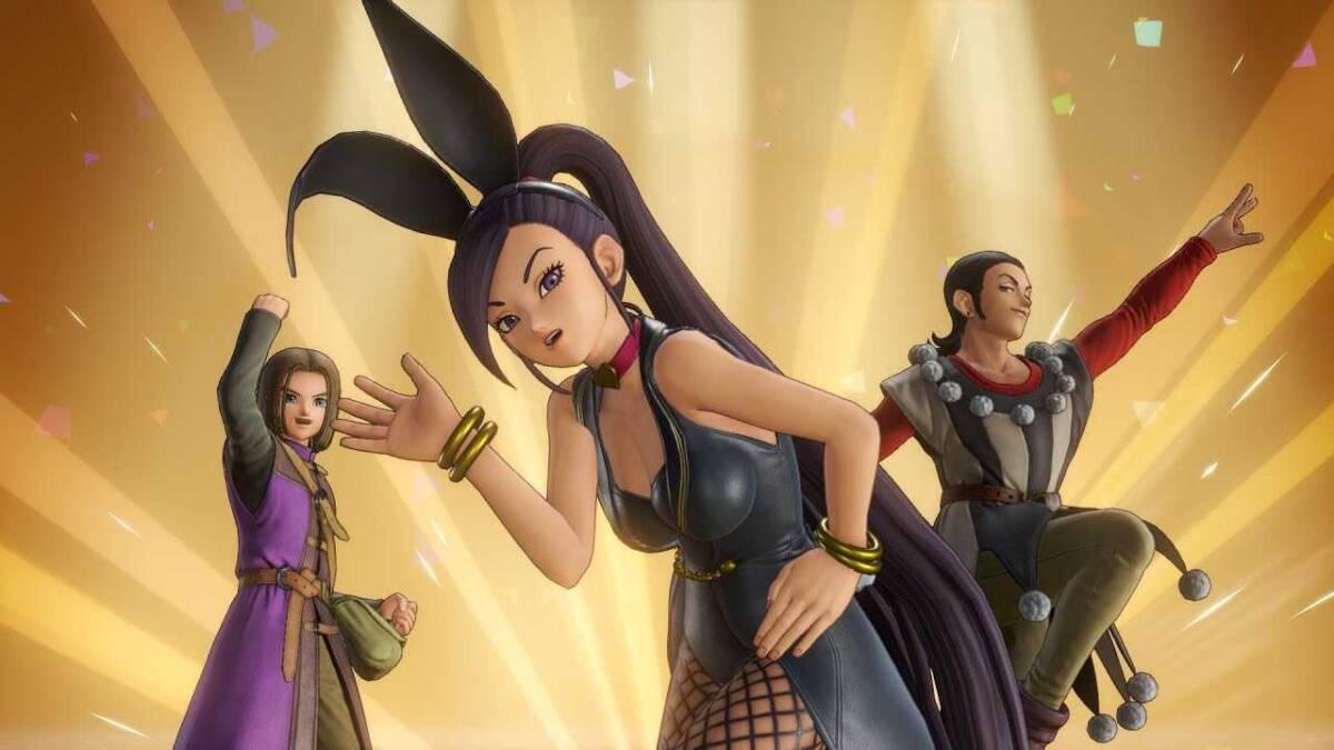 Персонажи из Dragon Quest XII: The Flames of Fate в динамической сцене Square Enix, яркий свет