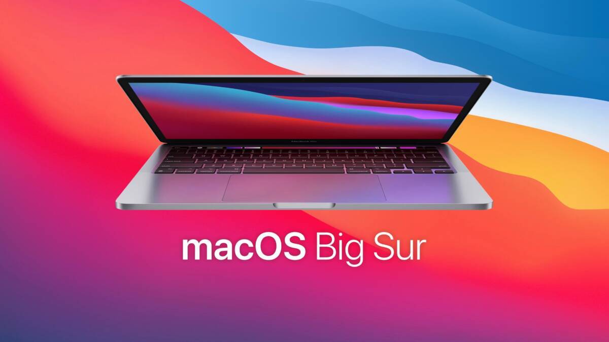 MacBook Pro с macOS Big Sur на фоне цветного градиента