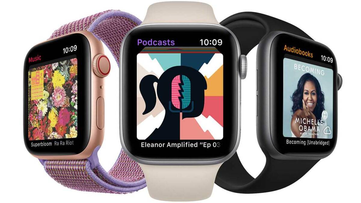 Три умных часика Apple Watch с интерфейсами для музыки и подкастов