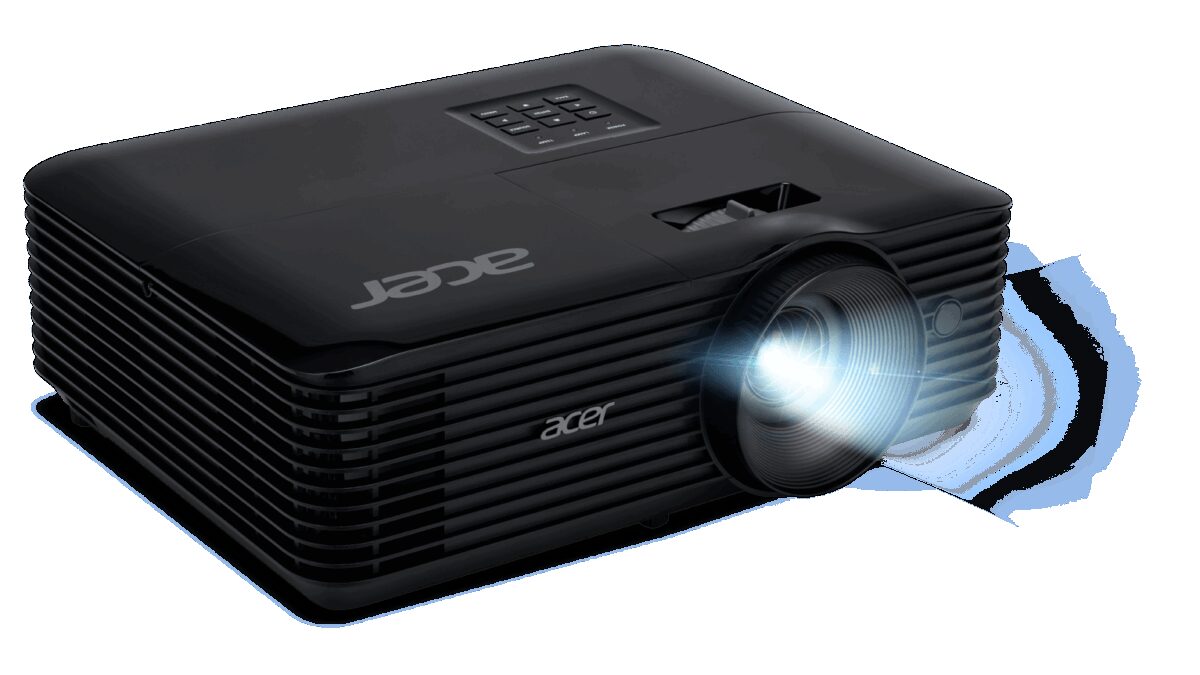 Черный проектор Acer X1328WH с увеличенным объективом и кнопками управления сверху