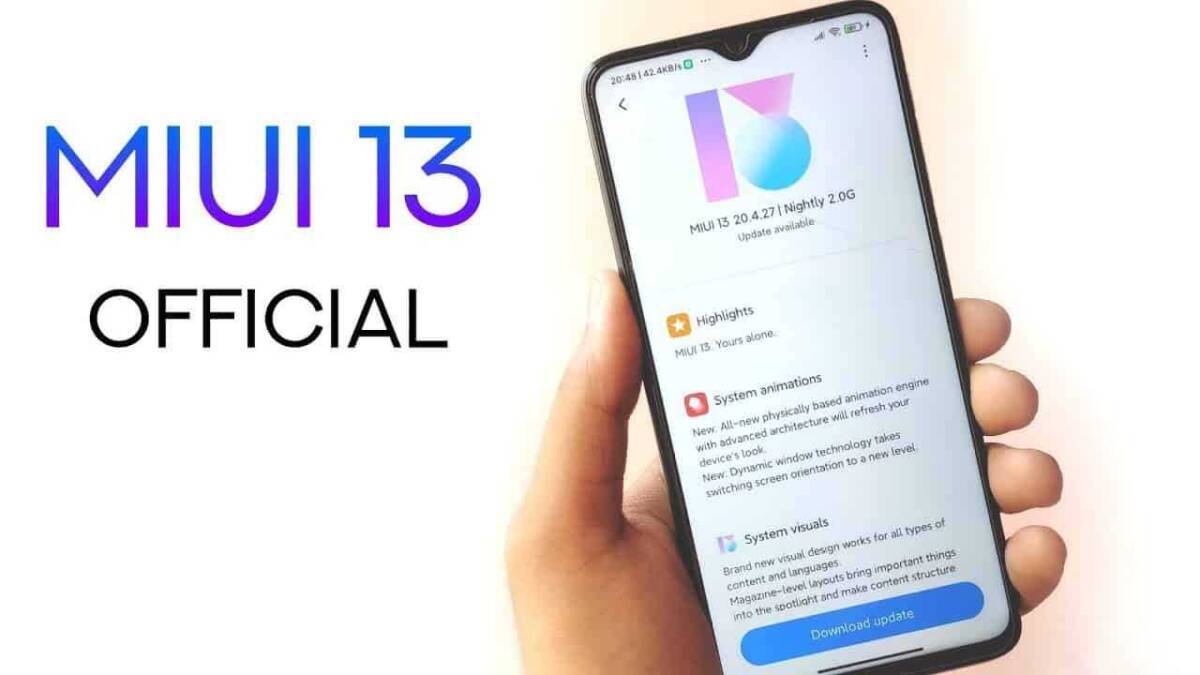 Смартфон Xiaomi с интерфейсом MIUI 13 на экране