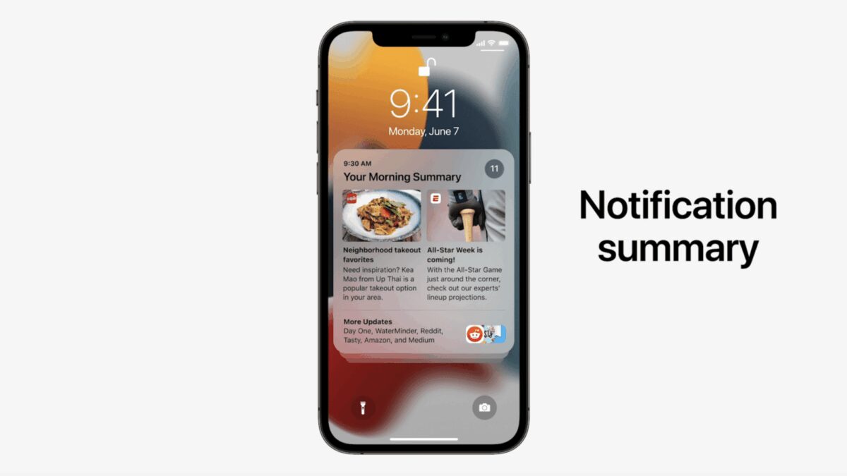 WWDC 2021: новые функции iOS 15 6 Экран iPhone с уведомлениями и обновленной панелью