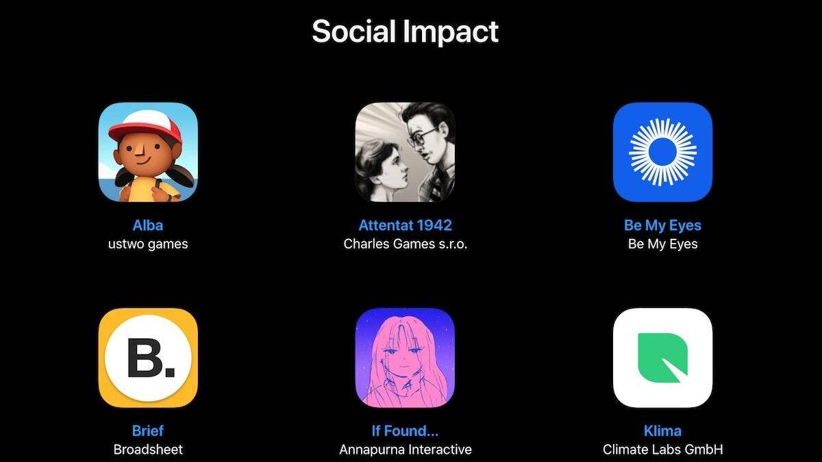 Apple объявила победителей премии Apple Design Awards 2021 8 Экран с приложением Social Impact на черном фоне иконки и текст