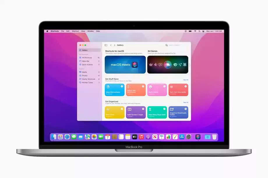 экран MacBook Pro с интерфейсом приложения Shortcut на macOS Monterey