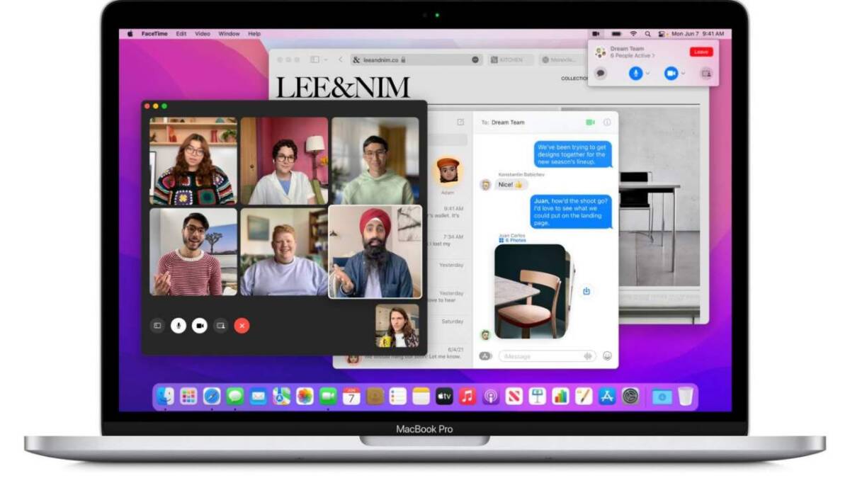 Apple выпустила публичную бета-версию macOS Monterey: что нужно помнить 5 Экран MacBook Pro с открытыми окнами видеоконференции и чатами