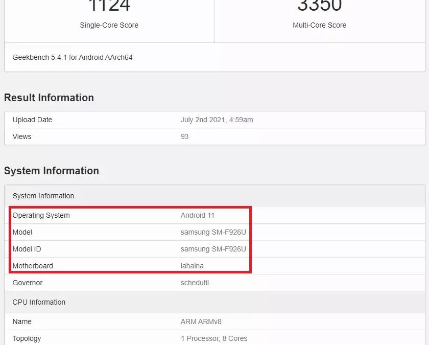 samsung galaxy z fold 3 snapdragon 888 geekbench