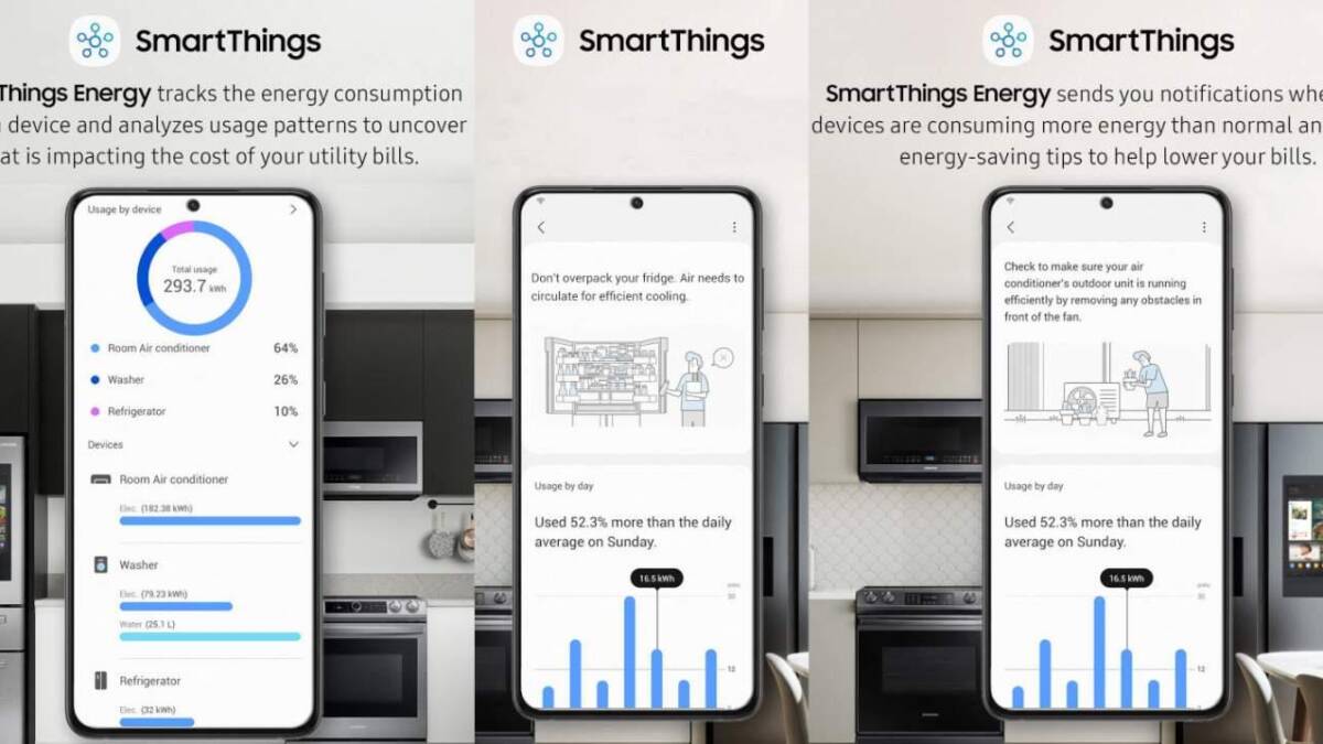 Samsung SmartThings Energy может контролировать потребление энергии и экономить 4 Экран приложения SmartThings Energy с графиками потребления энергии устройств