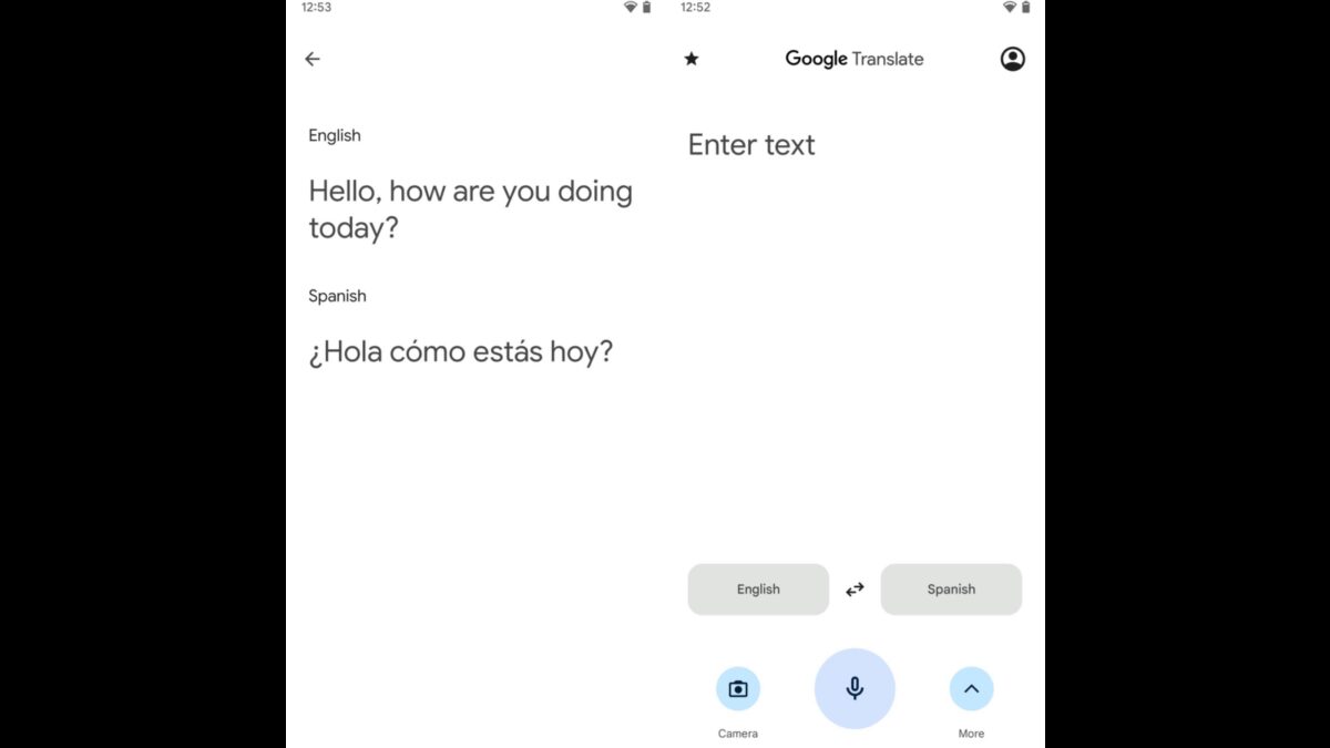 Экран приложения Google Переводчик с переводом текста и интерфейсом