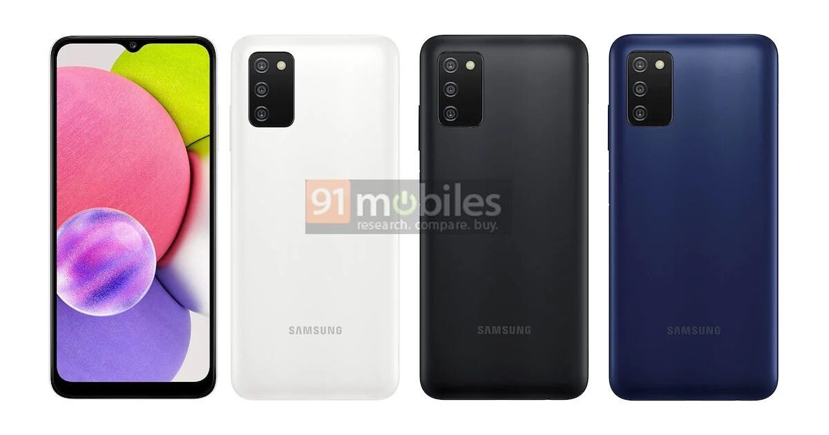 Раскрыты спецификации и цветовые варианты Samsung Galaxy A03s 5 Смартфон Samsung Galaxy A03s с четырьмя камерами задняя панель белая