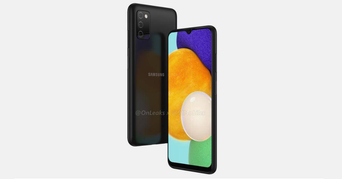 Смартфон Samsung Galaxy A03s сзади и спереди дисплея