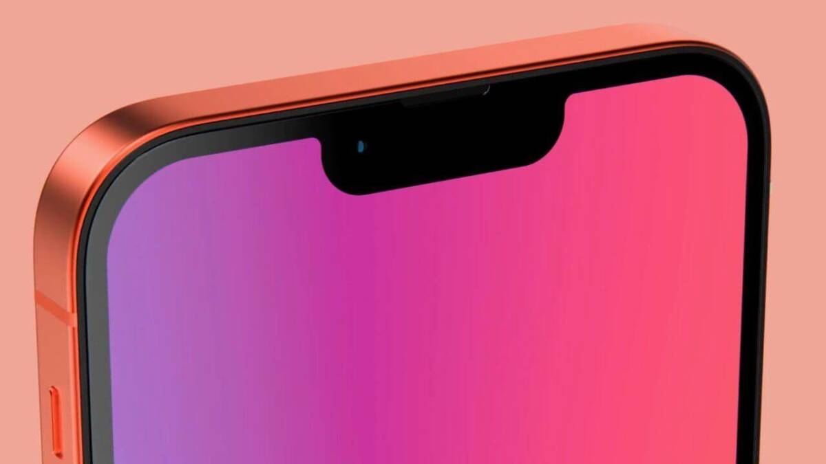 Экран iPhone 13 с вырезом и рамкой оранжевого цвета