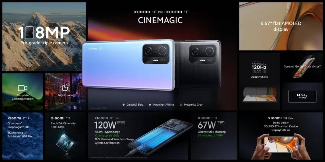 Флагманы Xiaomi 11T и 11T Pro только что представили официально 5 Рекламное изображение смартфонов Xiaomi 11T и 11T Pro с техническими характеристиками