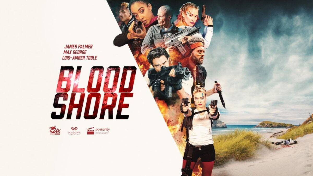 Bloodshore: в ноябре выйдет интерактивный фильм про королевскую битву 1 Постер интерактивного фильма Bloodshore: группа героев на фоне пляжа