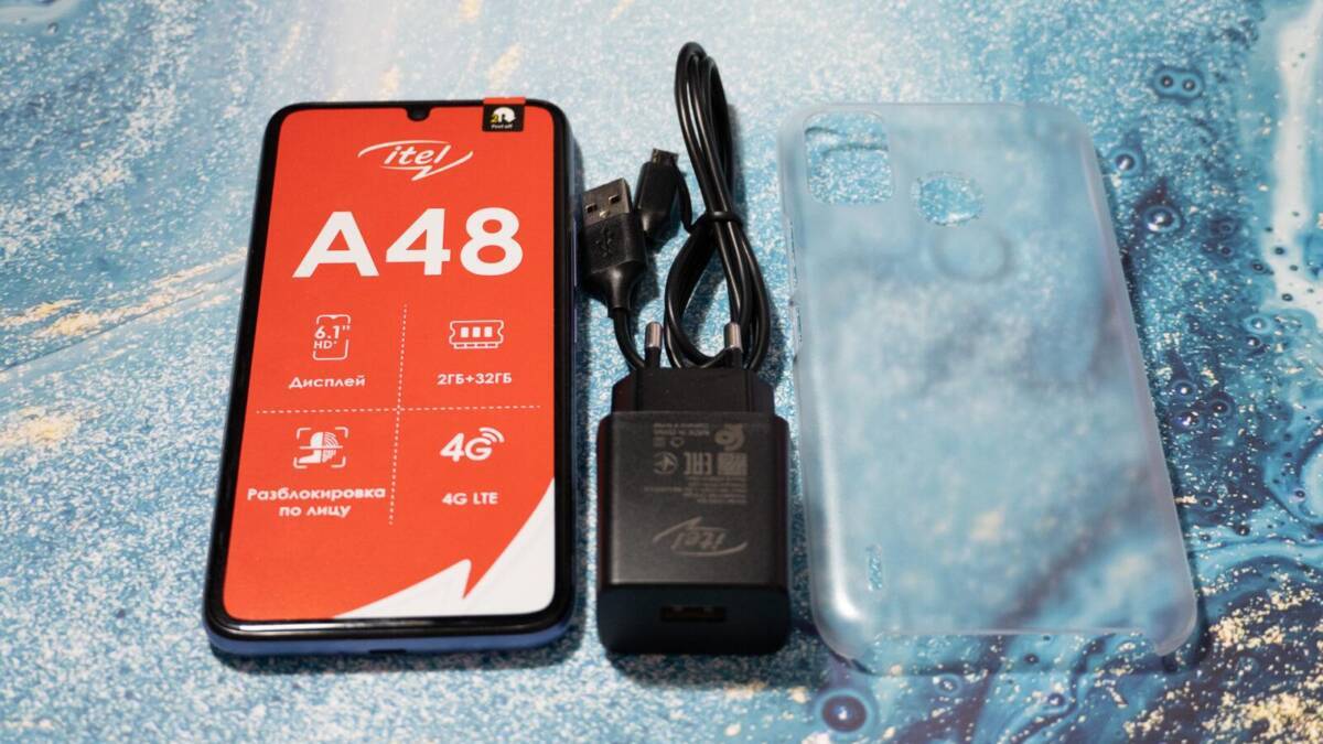 смартфон Itel A48, дисплей, аккумулятор и чехол