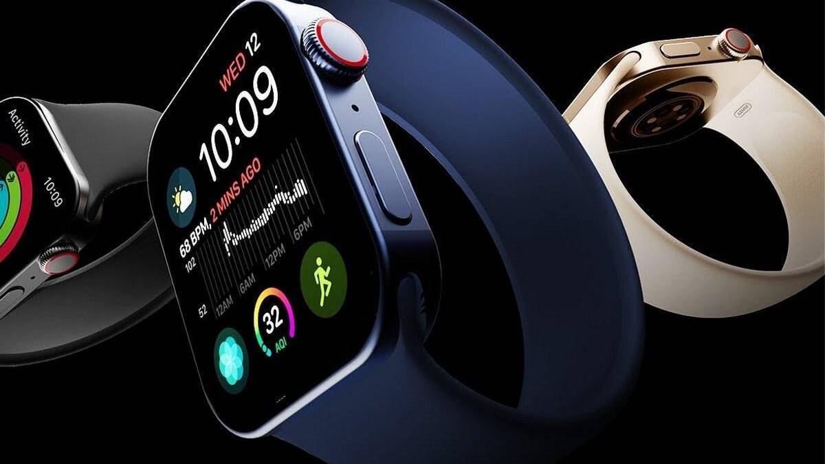 Apple Watch Series 7 с отображением циферблата и интерфейса
