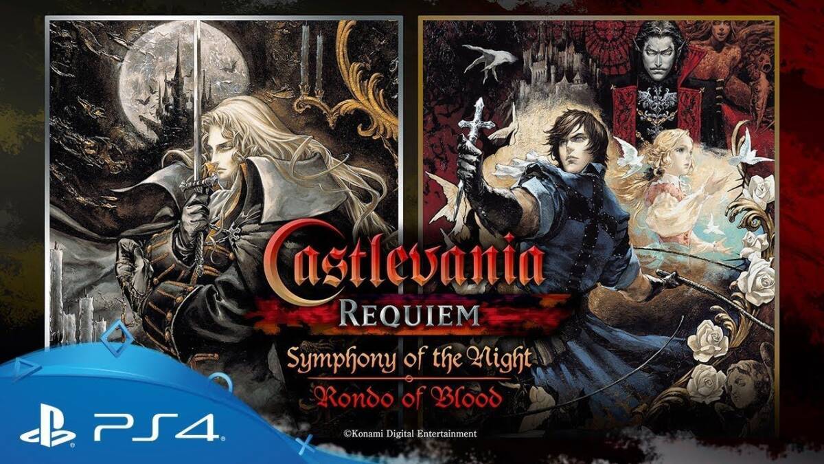 Обложка игры Castlevania Requiem для PS4 с изображениями персонажей и логотипом