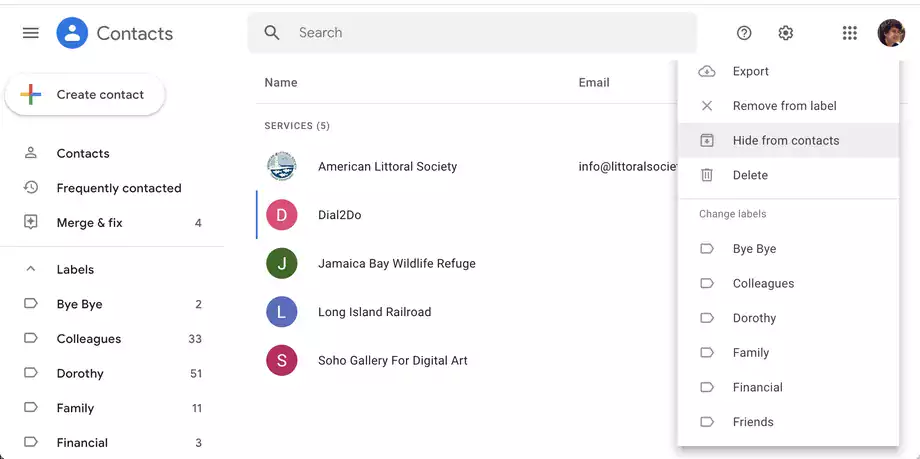 Как скрыть (но не удалить) ненужные контакты Google 8 screen shot 2021 08 24 at 3.29.25 pm