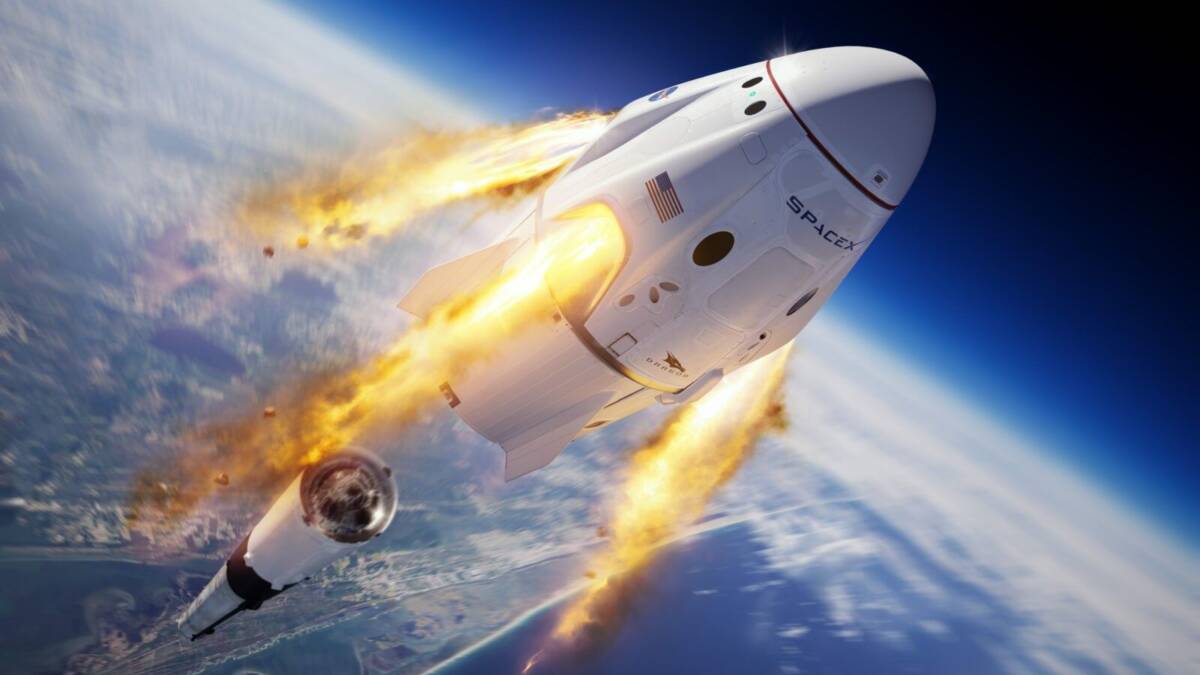 Иллюстрация SpaceX: ракета Falcon 9 и капсула Crew Dragon во время In-Flight Abort Test