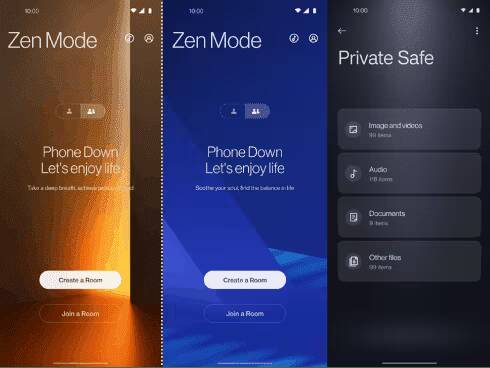 Экран с режимом Zen Mode на смартфоне OnePlus с тёмным интерфейсом и опциями создания и присоединения к комнате