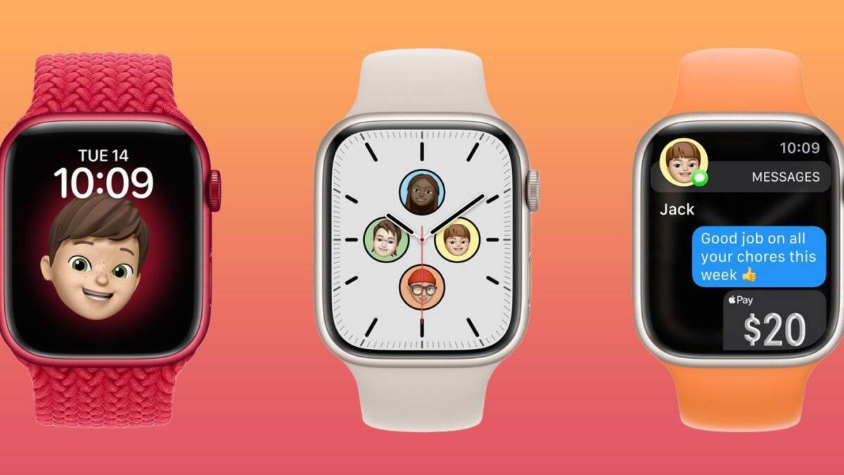 Экран Apple Watch Series 7 с циферблатом и интерфейсом