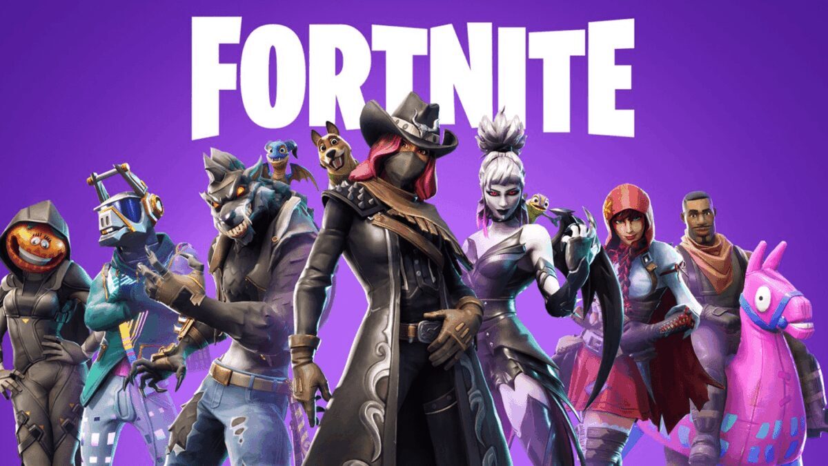 Герои Fortnite на фиолетовом фоне для киноадаптации, стилизованные под анимационный постер