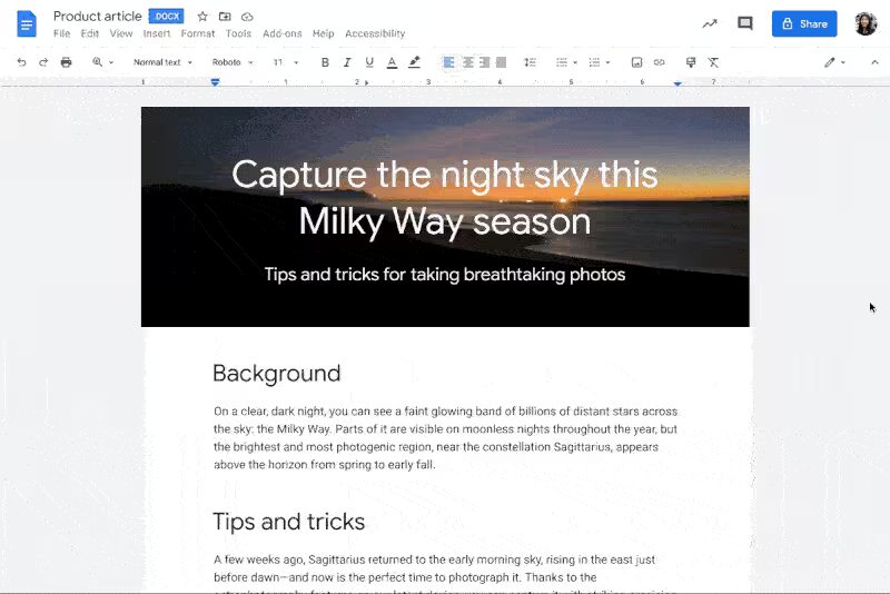 Экран документа Google Docs с заголовком и текстом статьи