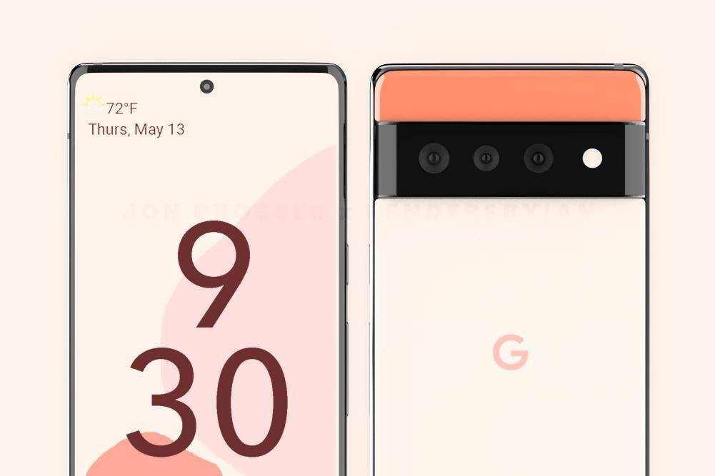 Google Pixel 6 с тройной камерой и вырезом дисплея в белом корпусе, дизайн релиза Pixel 6