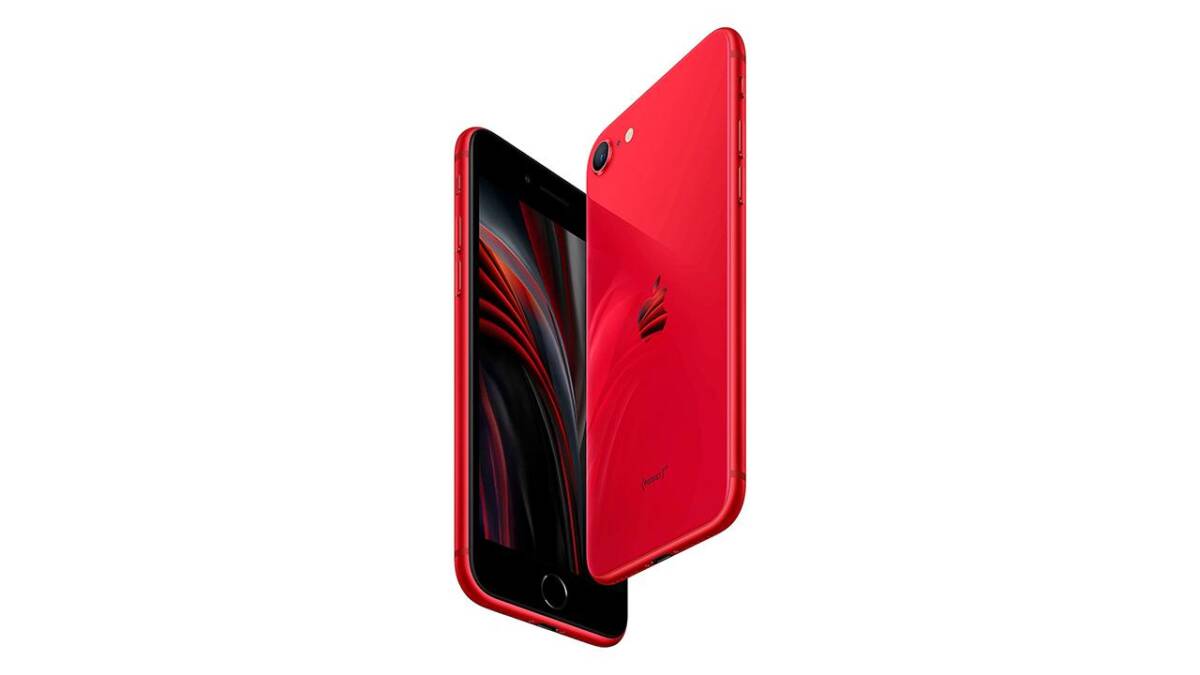Красный iPhone с задней камерой и боковой кнопкой