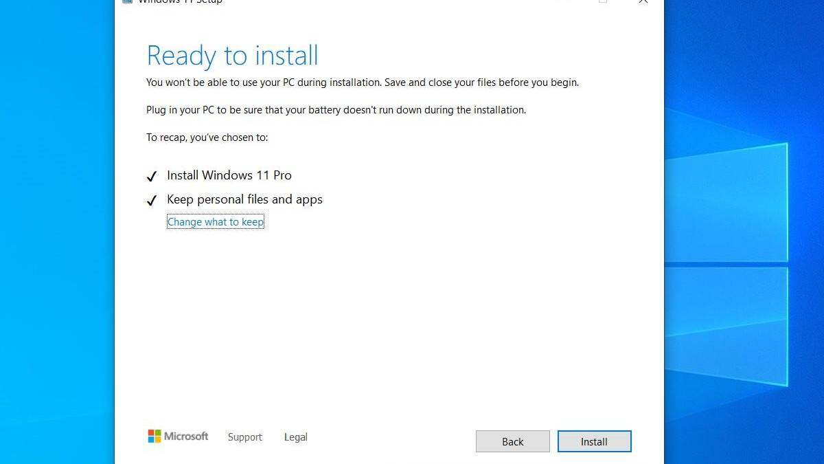 Экран установки Windows 11 на ПК интерфейс выбор вариантов обновления