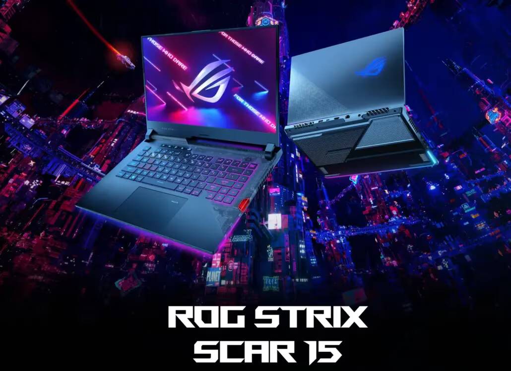 ASUS готовит к выпуску ноутбук с процессором Ryzen 9 6900HX и RTX 3080 Ti 1 Ноутбук ROG STRIX SCAR 15 с открытым экраном и подсветкой клавиатуры показывается сзади
