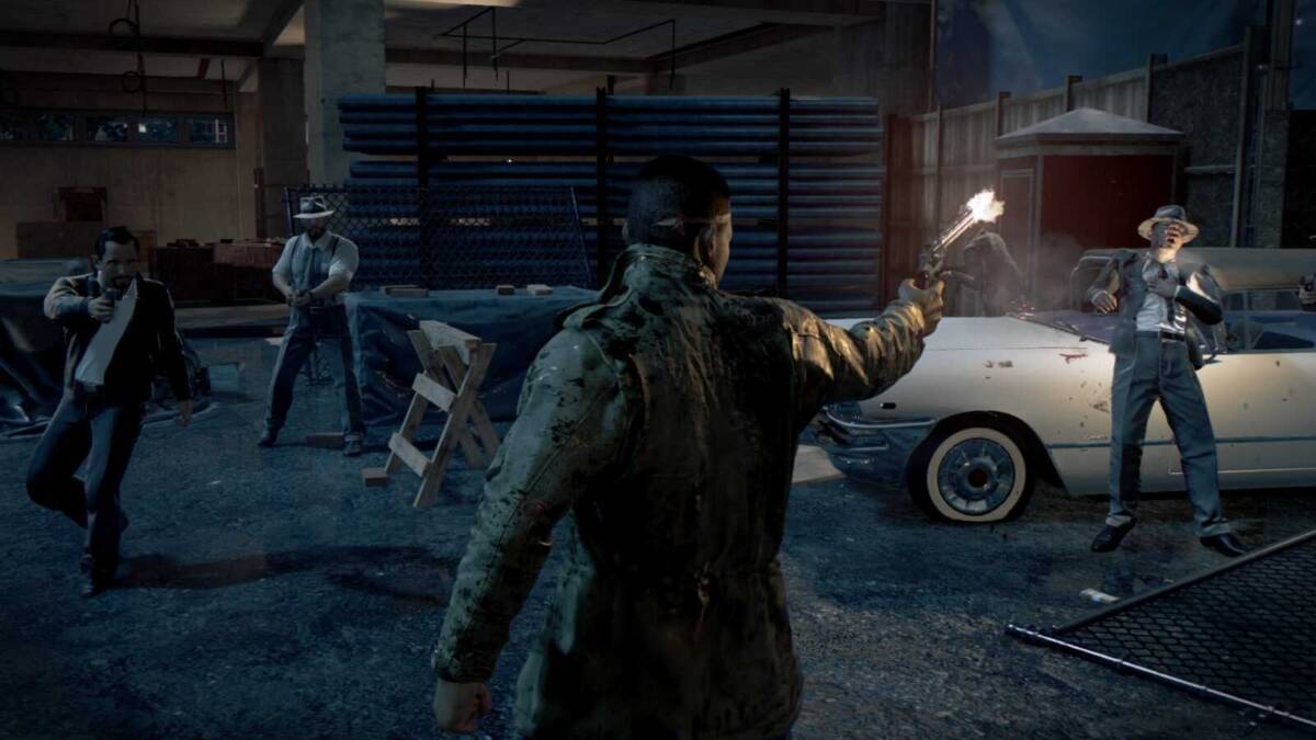Сцена вооруженного конфликта из Mafia 3, съемочный эпизод с огнестрельным оружием