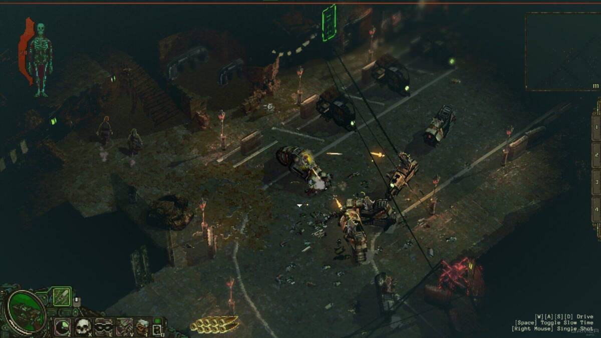 Скриншот RPG Mechajammer в стиле киберпанк на ПК: интерфейс игры и мех в бою