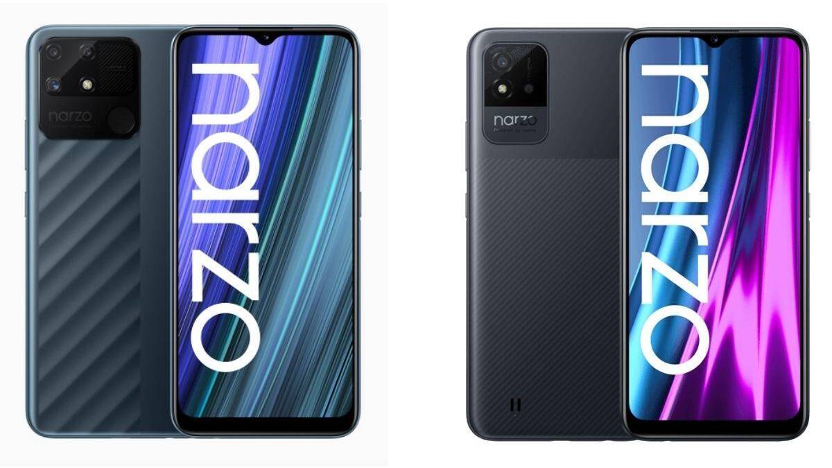 Смартфоны Realme narzo 50 спереди и сзади, дисплеи и камеры