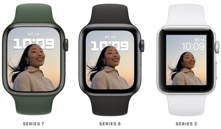 Обзор Apple Watch Series 7: огромный экран и небывалая прочность 54 Сравнение дисплеев Apple Watch Series 3, Series 6 и Series 7