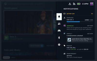 Valve рассказала больше подробностей про Steam Deck 11 Экран мобильного устройства с уведомлениями о батарее и загрузках
