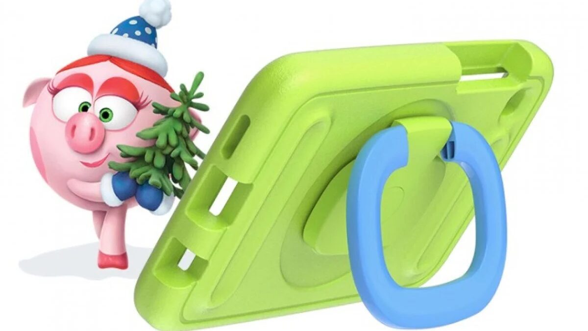 Детский планшет Samsung Galaxy Tab A7 Kids Edition с зеленым корпусом и держателем сбоку