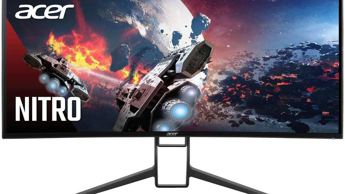 Игровой монитор Acer Nitro XR343CKP с изображением космического пространства и кораблей