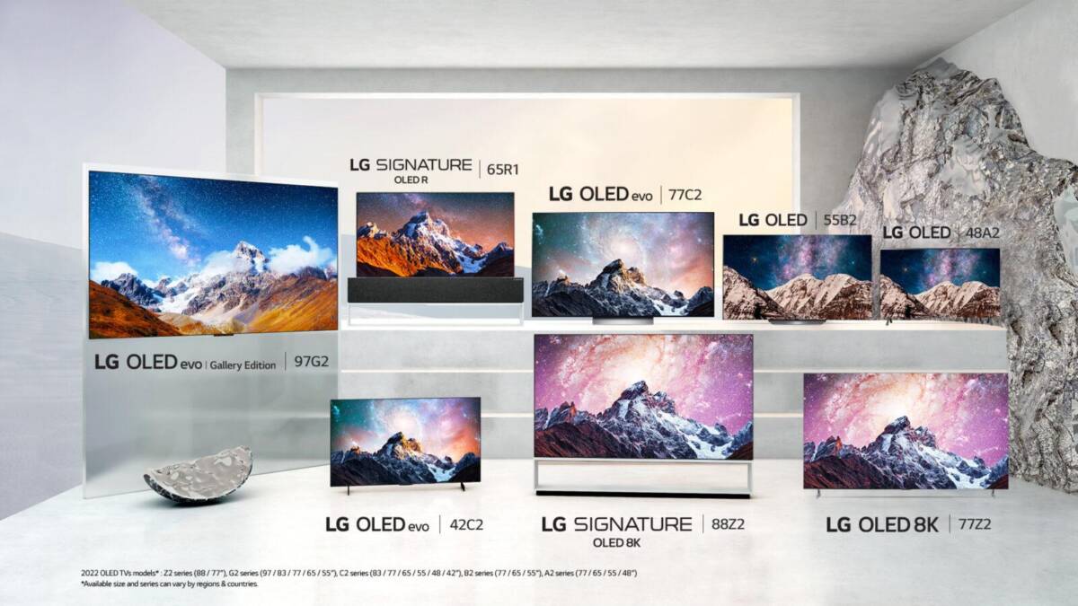различные модели телевизоров LG OLED 2022 года разделенные по сериям
